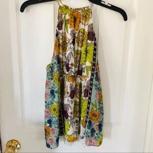 NWT Zara halter floral multi colored retro print summer shirt size XS